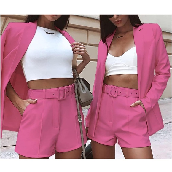 Vibrant Pink High Waist Tailored Short Set - Picture 1 of 6